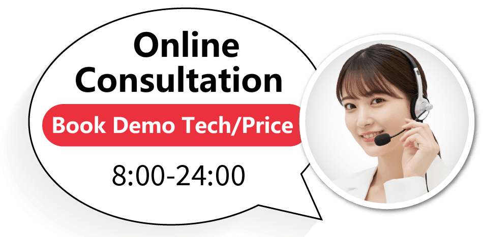 Online consultation, demo booking, technical/pricing support 8:00-24:00